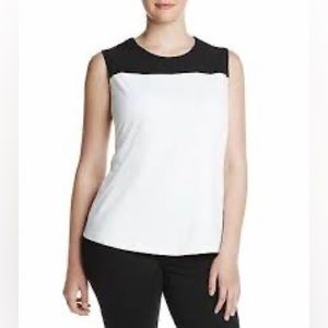 Calvin Klein Sleeveless Black White Color Block Blouse